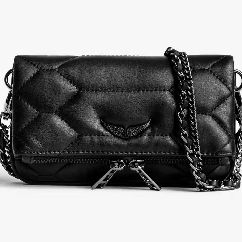 Zadig & Voltaire Rock Nano Quilted Black Lambskin Leather Bag with Double Chains